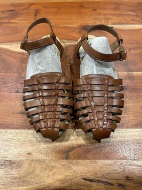 Clarks Brown Huarache Woven Leather Ankle-Strap Sandals NWT Size 7 W